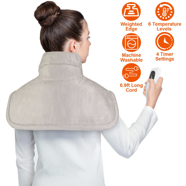 22.4 X 16.3 Inch Large Neck And Shoulder Weight Heating Pad Electric Heating Rapid Heating Pad Neck Wrap Cushion For Pain Relief With 6 Temperature Settings 4 Timer Modes Machine Washable