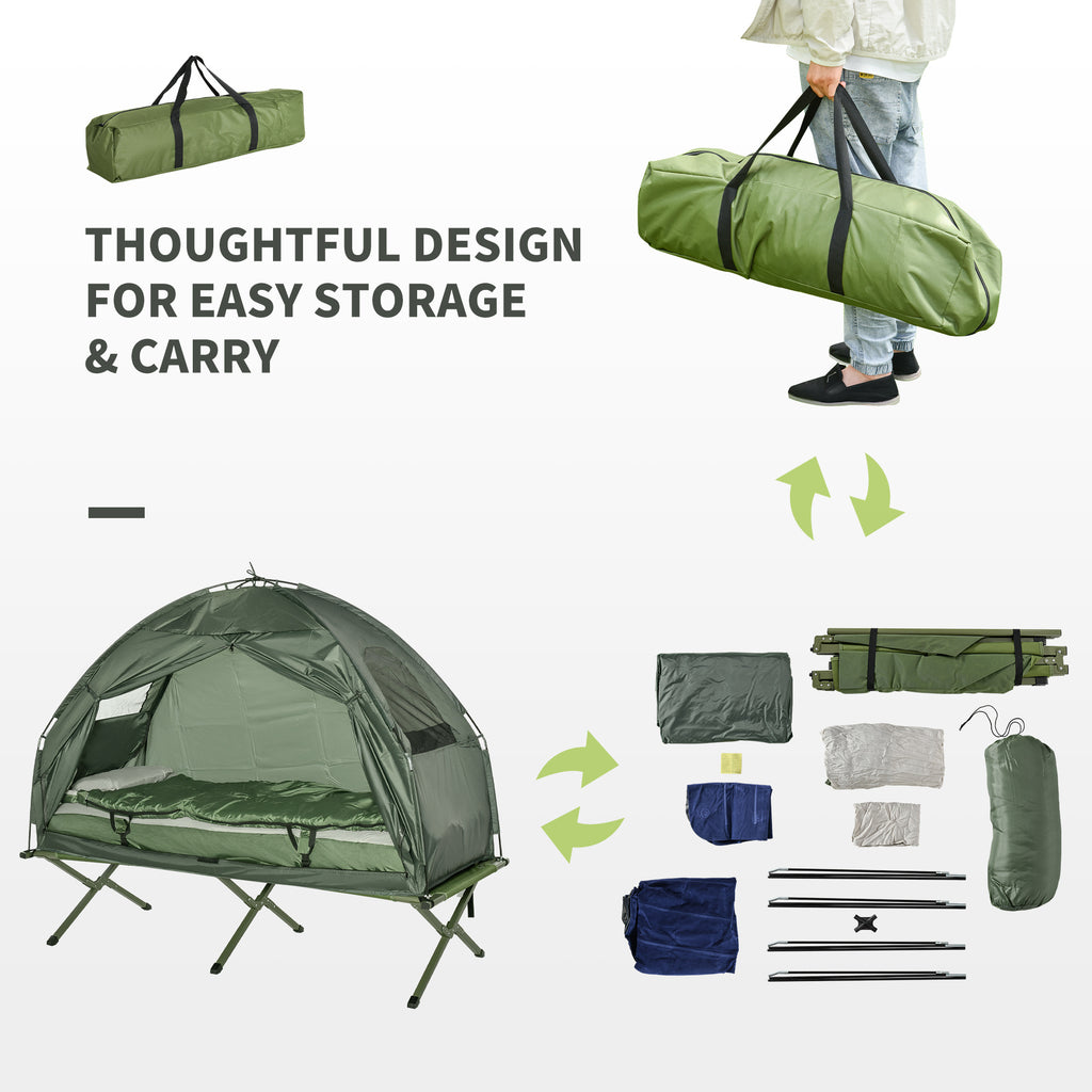 Folding Camping Cot For Adults All-in-One Elevated Tent With Sleeping Bag Thick Air Mattress Portable Single Bed