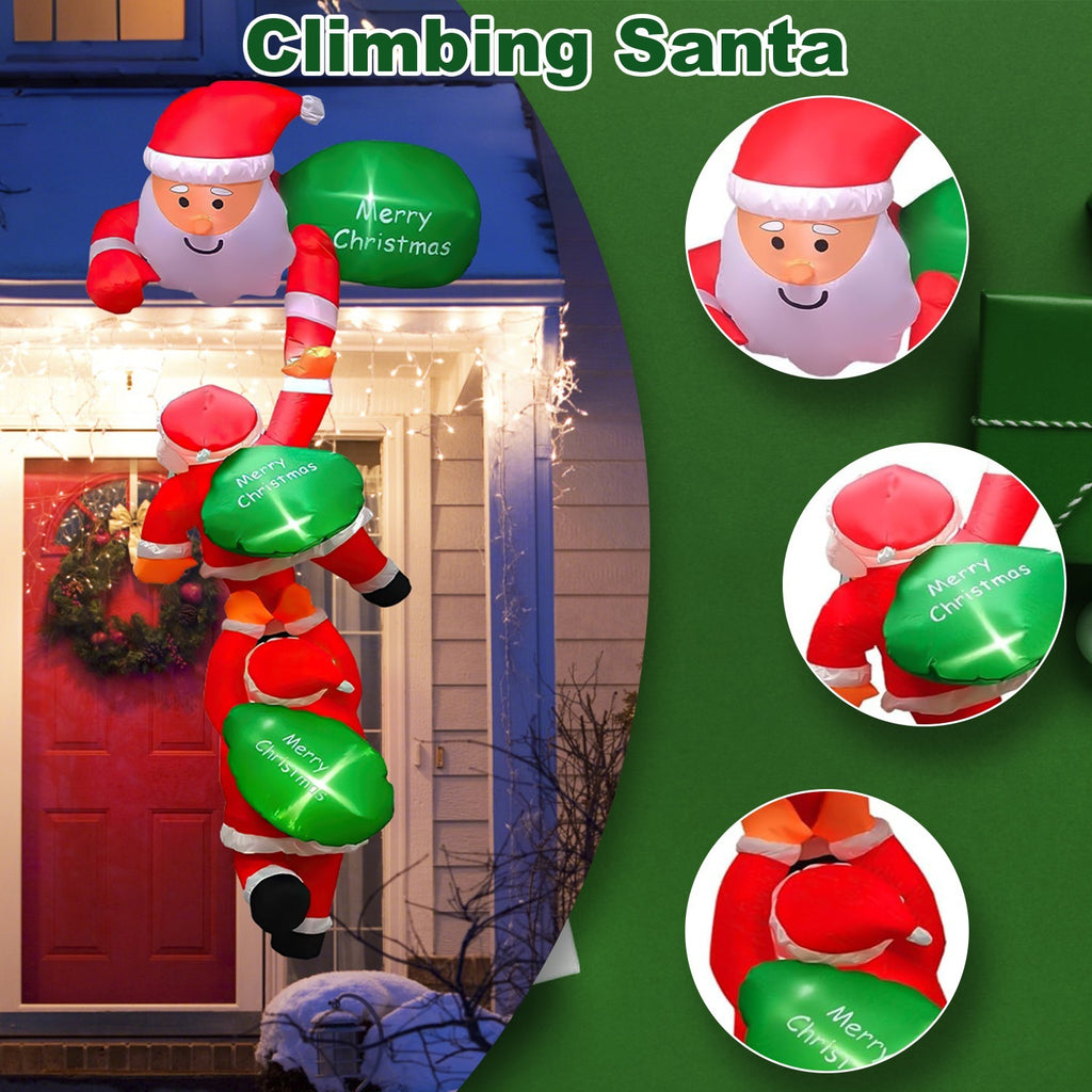 1Pc 8FT Climbing Inflatable Santa Claus With Light Hanging Blow Up Christmas Inflatable Indoor Outdoor Christmas Decorations 3 Santa Claus 3 Merry Christmas Boards
