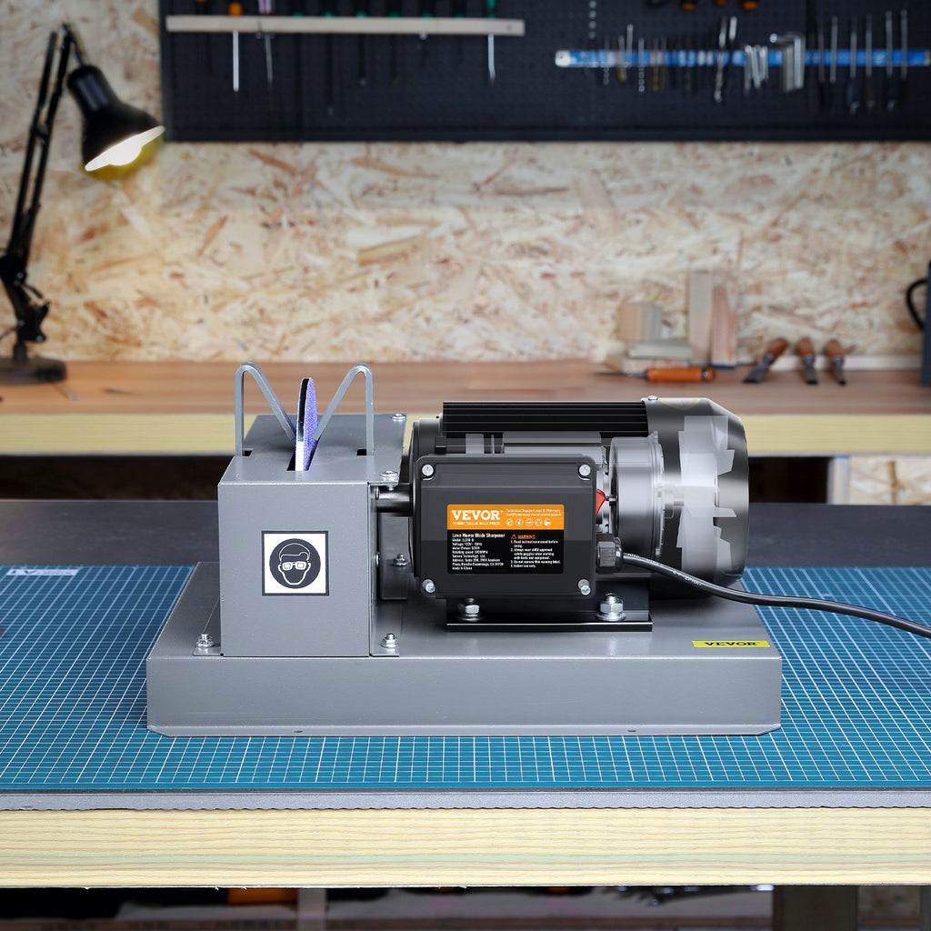 VEVOR Lawn Mower Blade Sharpener, 500W Lawnmower Blade Grinder With 7-inch Ceramic Grinding Wheel, Powerful Bench Mower Sharpening Machine For High Low Lift Blades, Gator Blades, Flat Blades