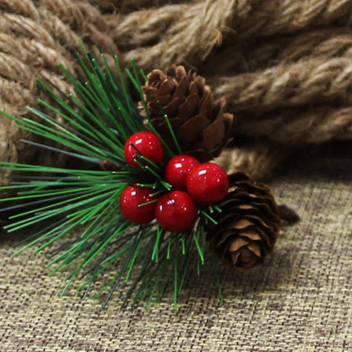 10 PCS Christmas Mini Artificial Pine Picks With Red Berries And Natural Pinecones Evergreen Pine Sprigs Holly Berries Faux Pine Needles For Festival Xmas Decorations Table Centerpiece
