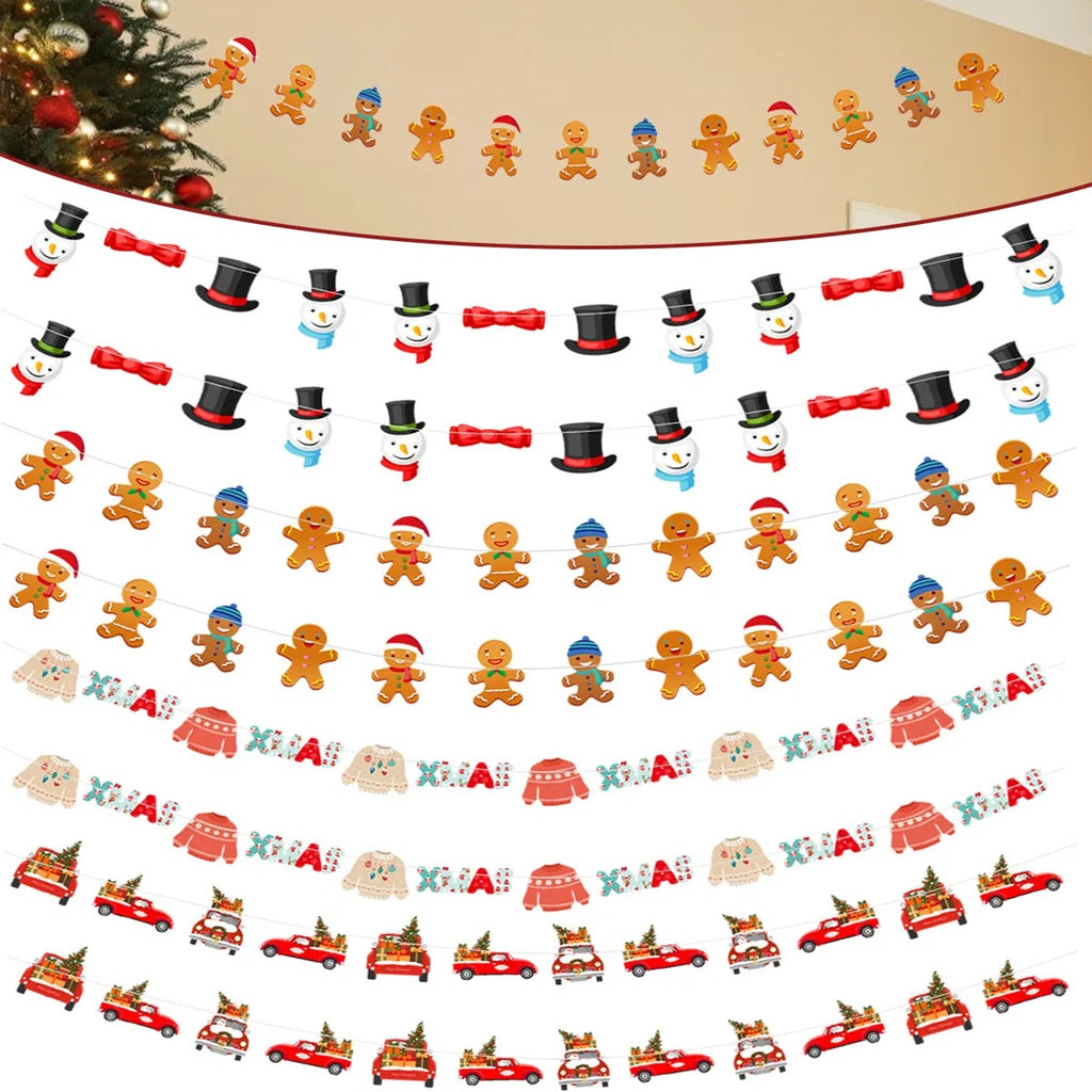 24PCS Christmas Banner Paper Christmas Sign Garland Gingerbread Man Snowman Hanging Christmas Bunting Garland For Christmas Party Decorations Xmas Holiday Home Decor