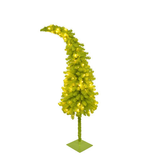 5FT Hinged Fir Artificial Fir Bent Top Christmas Tree, Xmas Tree Bendable Santa Hat Style Christmas Tree Holiday Decoration,400 Branch Tips,  LED Lights X-mas