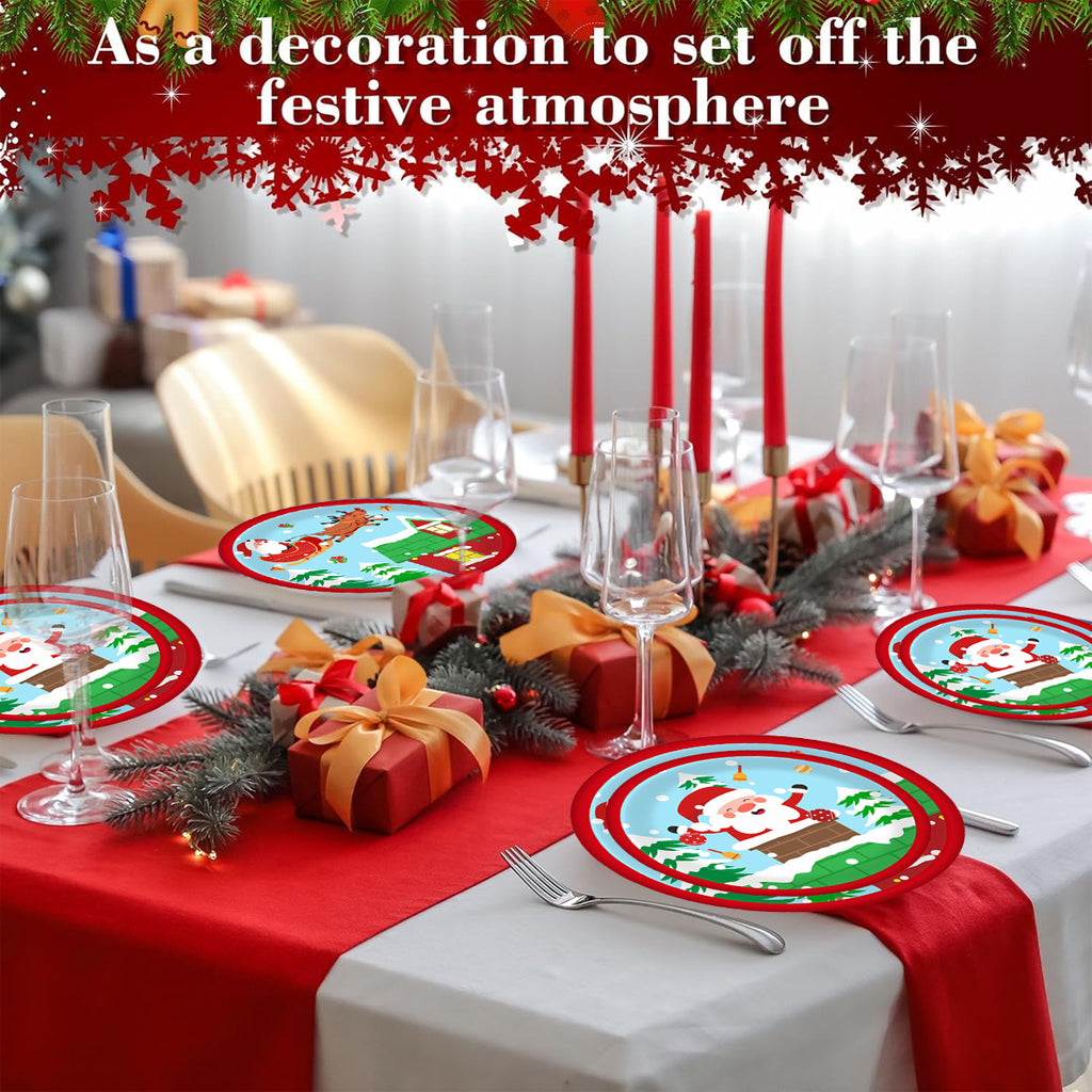 Christmas Paper Plates And Cups Set Decorations For 10 Guests Santa Claus Elk Pattern Plates And Cups For Winter Holiday Christmas Party Decorations