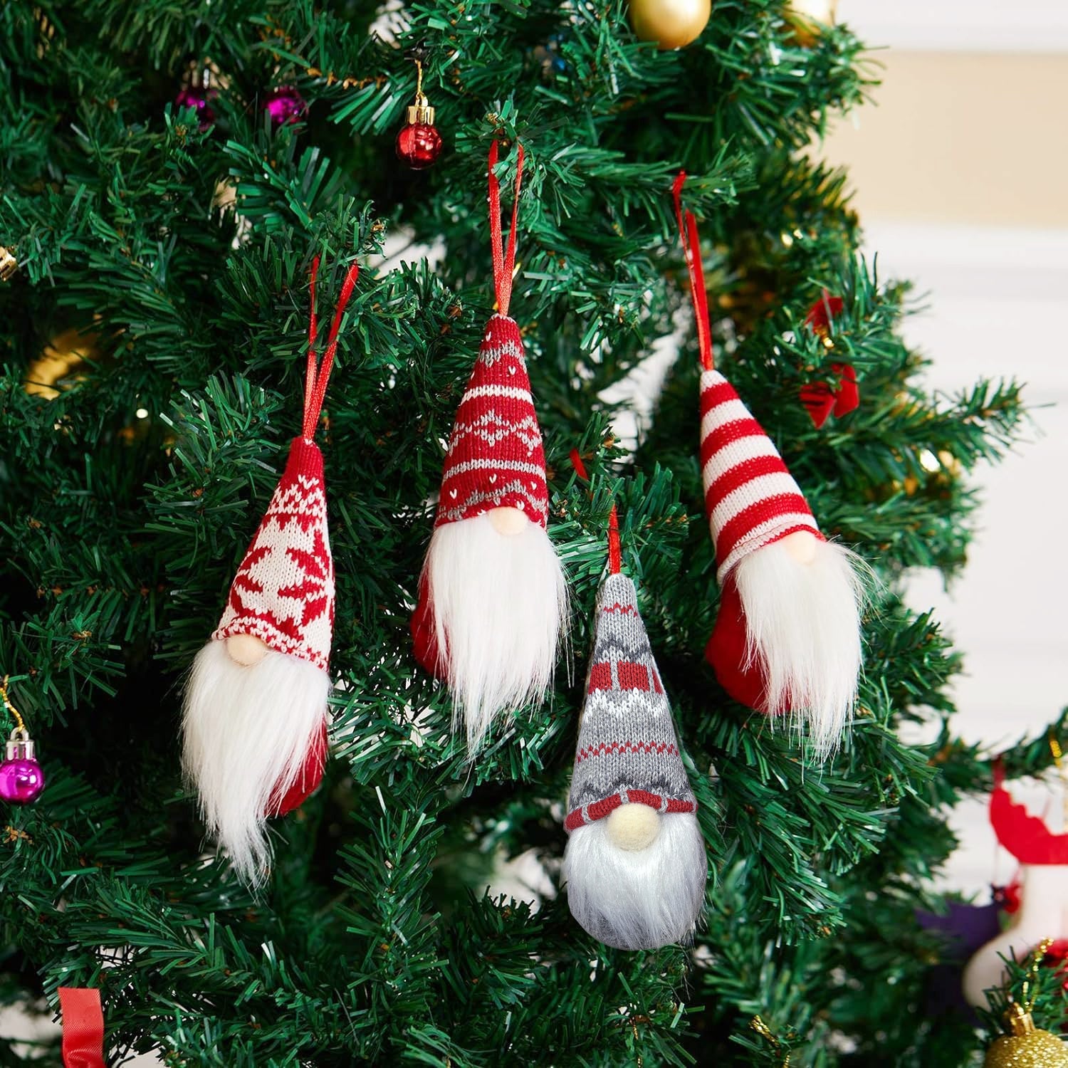 8 Packs Christmas Gnomes Ornaments Handmade Swedish Gnome Plush Xmas Tree Hanging Decorations Cute Scandinavian Santa Elf For Holiday New Year Home Decor