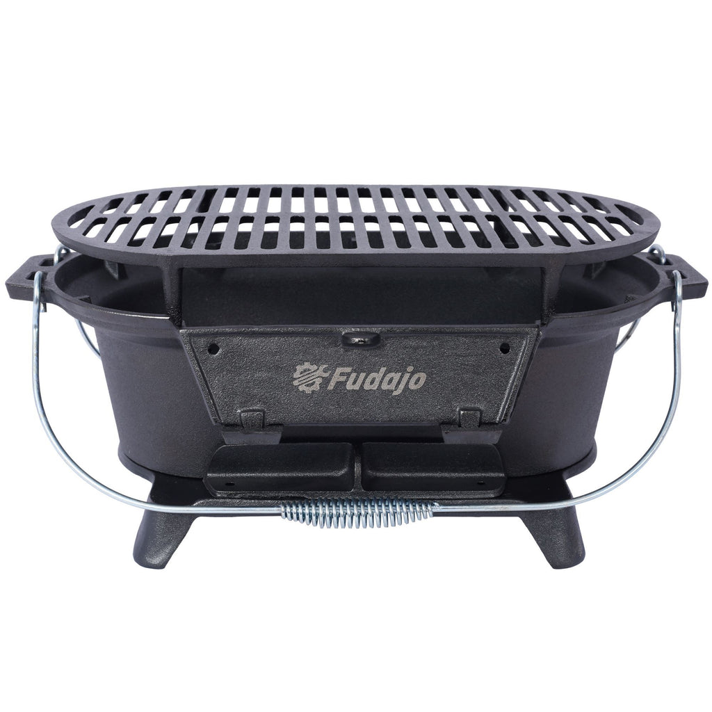 Outdoor Oval Cast Iron Grill, Portable Charcoal Grill, And Desktop Cast Iron Frying Pan